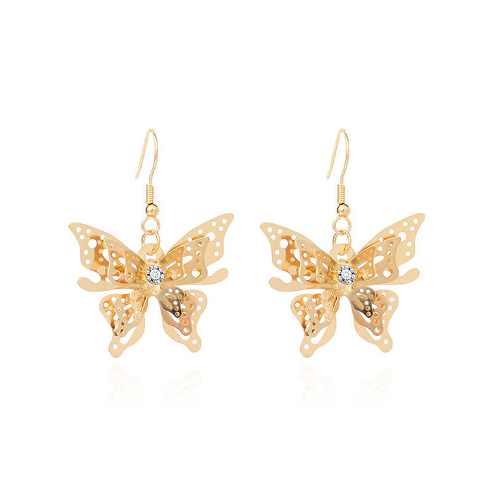 Wholesale Zircon Stud Earrings Light Luxury Gold Stereo Butterfly Earrings MOQ≥2 JDC-ES-Yir010