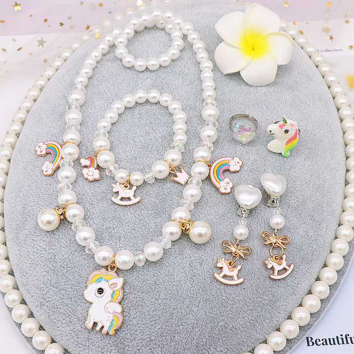 Wholesale Necklace Mermaid Tail Girls Pearl Necklace Bracelet Ring Earring Set JDC-RS-NanD002