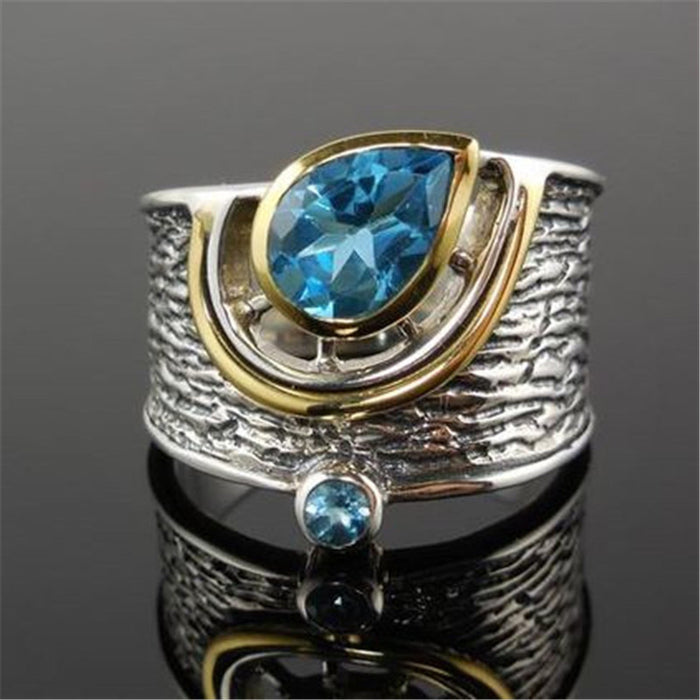 Aleación de anillo al por mayor Juego de estilo étnico con circón de diamantes de imitación azul JDC-RS-CAOS071