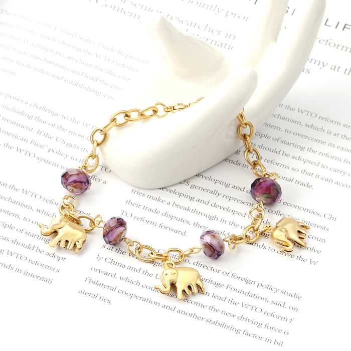 Wholesale Bracelet Stainless Steel Elephant Pendant Purple Beads MOQ≥3 JDC-BT-AiS008