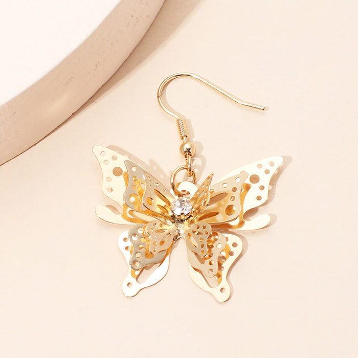 Wholesale Zircon Stud Earrings Light Luxury Gold Stereo Butterfly Earrings MOQ≥2 JDC-ES-Yir010