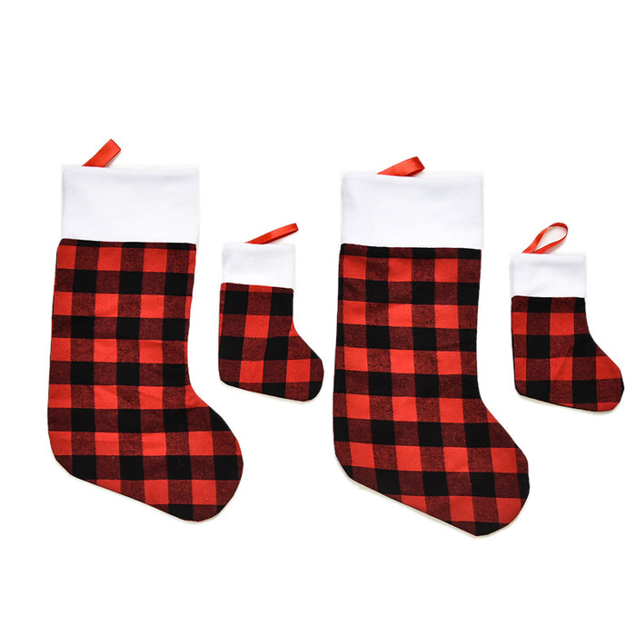 Wholesale Gift Bags Linen Christmas Socks Red and Black Plaid Children's Candy Bags MOQ≥2 JDC-GB-MinG003
