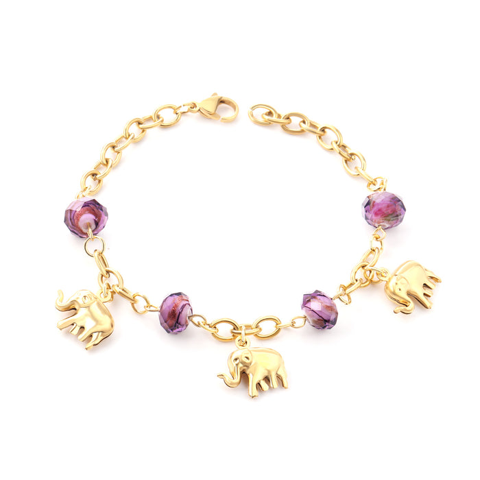 Wholesale Bracelet Stainless Steel Elephant Pendant Purple Beads MOQ≥3 JDC-BT-AiS008