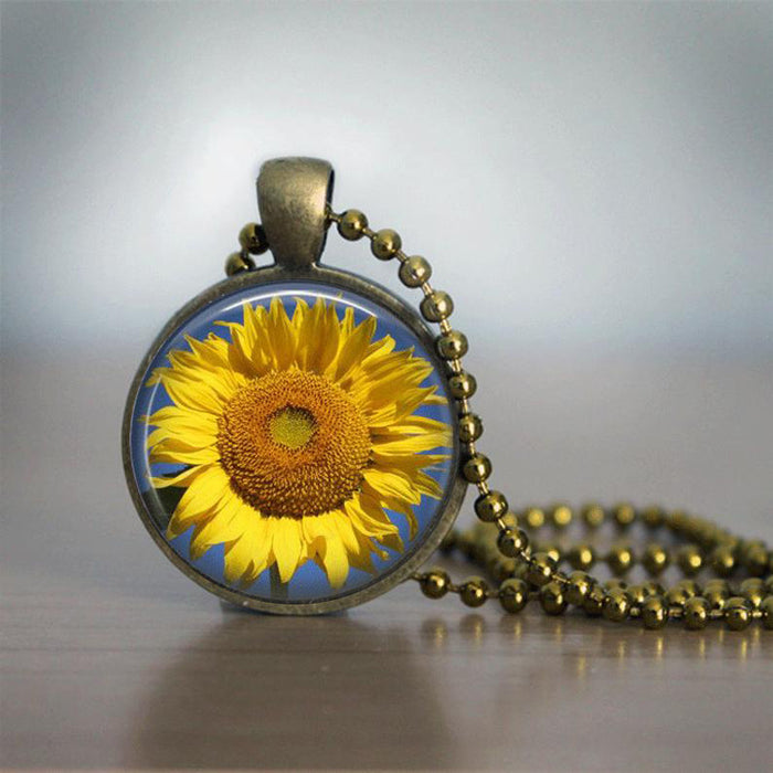 Wholesale Sunflower Flower Time Gemstone Necklace JDC-NE-Saip031