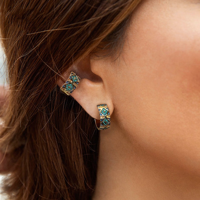Wholesale Earrings Alloy Color Stripe Ear Clips with Colored Diamonds MQO≥2 JDC-ES-YN202