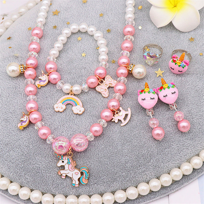 Wholesale Necklace Mermaid Tail Girls Pearl Necklace Bracelet Ring Earring Set JDC-RS-NanD002
