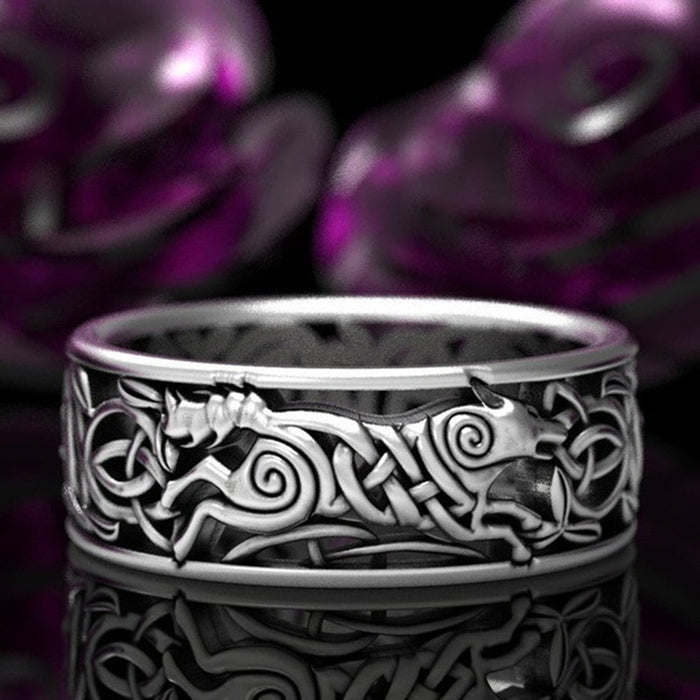 Wholesale Alloy Nordic Nordic Viking Wolf Ring MOQ≥2 JDC-RS-CaoS063