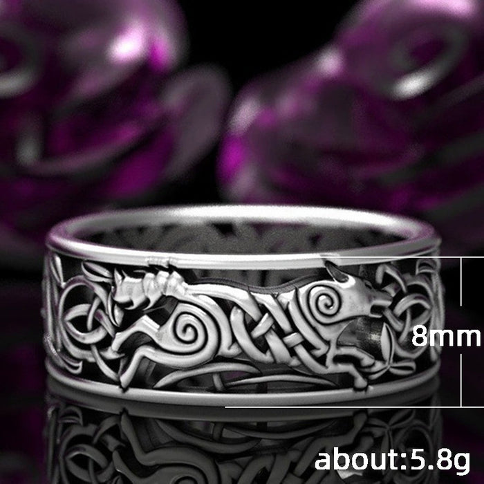 Wholesale Alloy Nordic Nordic Viking Wolf Ring MOQ≥2 JDC-RS-CaoS063