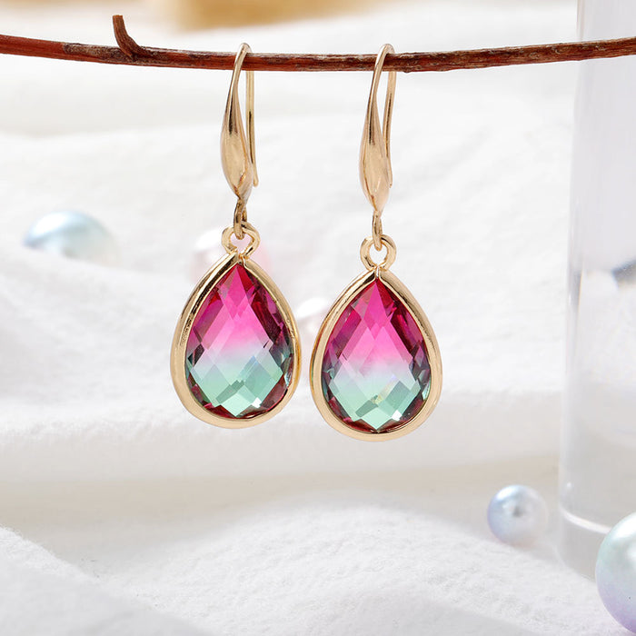 Wholesale Copper Crystal Glass Drop Shape Gradient Earrings MOQ≥2 JDC-ES-Zhongn017