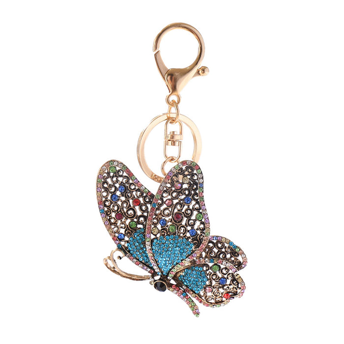 Wholesale Fashion Colored Diamond Hollow Butterfly Shaped Keychain MOQ≥2 JDC-KC-ChaoK018