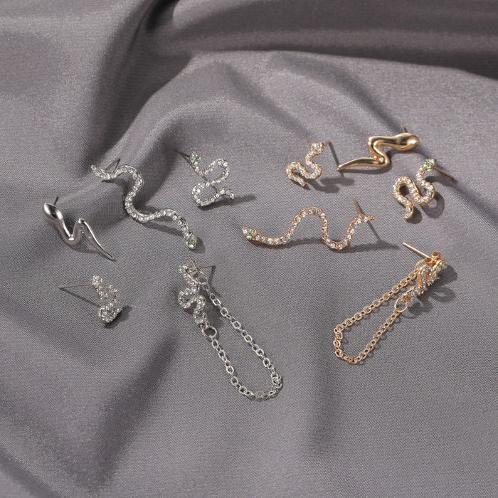 Jewelry WholesaleWholesale Punk Style Full Diamond Snake Stud Earrings Five Piece Set JDC-ES-D007 Earrings 晴雯 %variant_option1% %variant_option2% %variant_option3%  Factory Price JoyasDeChina Joyas De China