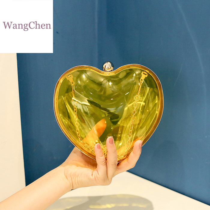 Wholesale big peach heart acrylic bag evening bag ladies diagonal bag JDC-SD-WangC001