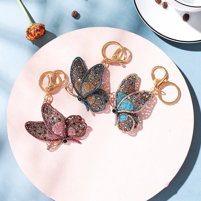 Wholesale Fashion Colored Diamond Hollow Butterfly Shaped Keychain MOQ≥2 JDC-KC-ChaoK018