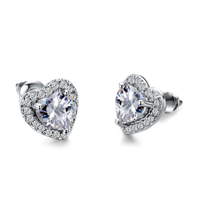 Wholesale heart-encrusted zircon stud earrings JDC-ES-Caos015