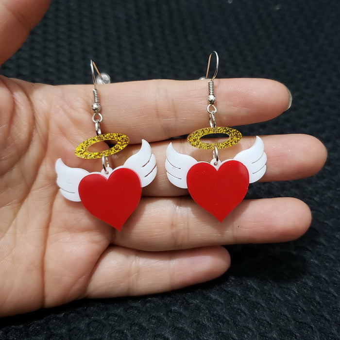 Wholesale Acetate Angel Wings Heart Earrings JDC-ES-XUEP028