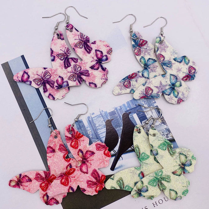 Jewelry WholesaleWholesale PU Leather Butterfly Sequin Double Sided Print Earrings JDC-ES-Chengy011 Earrings Chengy %variant_option1% %variant_option2% %variant_option3%  Factory Price JoyasDeChina Joyas De China