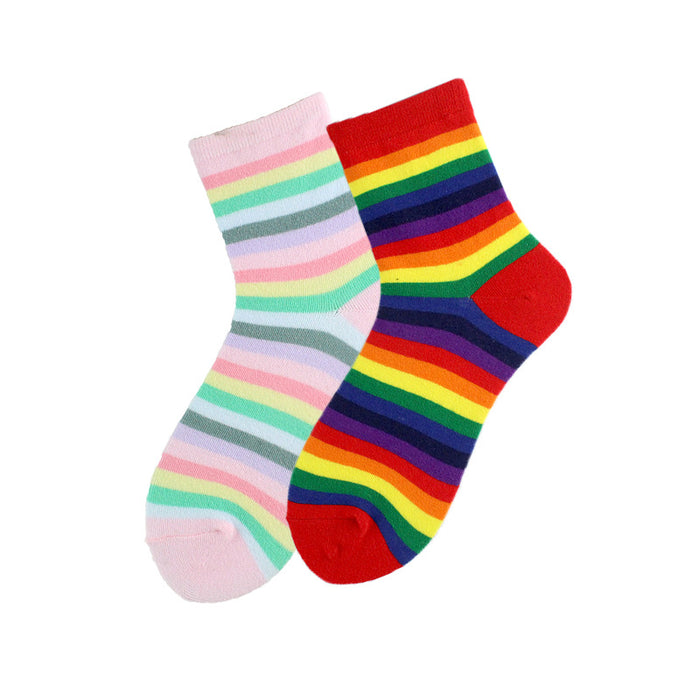 Wholesale Sock Cotton Mid Tube Rainbow Stripe JDC-SK-XiF007