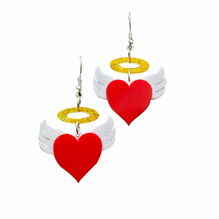 Wholesale Acetate Angel Wings Heart Earrings JDC-ES-XUEP028