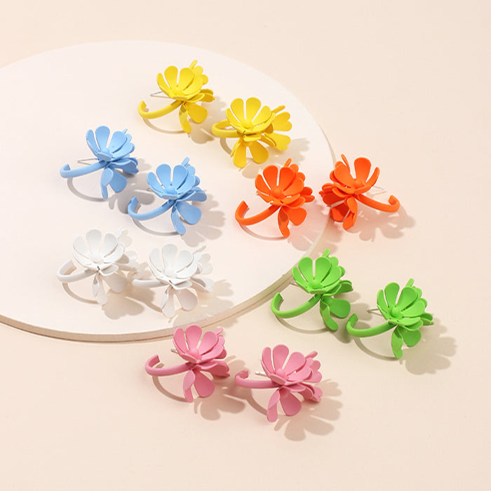 Wholesale Sweet Girly Flower Stud Earrings Fruit Color Metal Earrings MOQ≥2 JDC-ES-Yir006