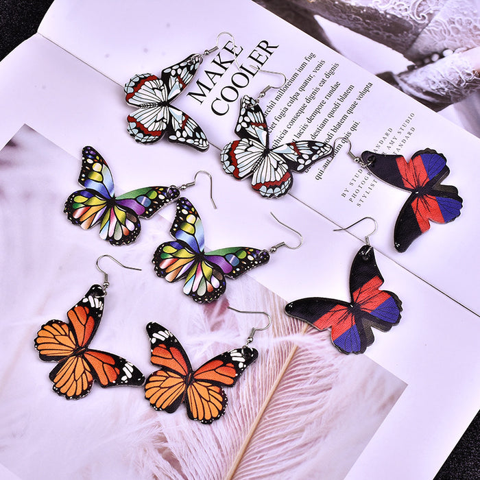 Wholesale Butterfly PU Leather Earrings MOQ≥2 JDC-ES-Yongz002