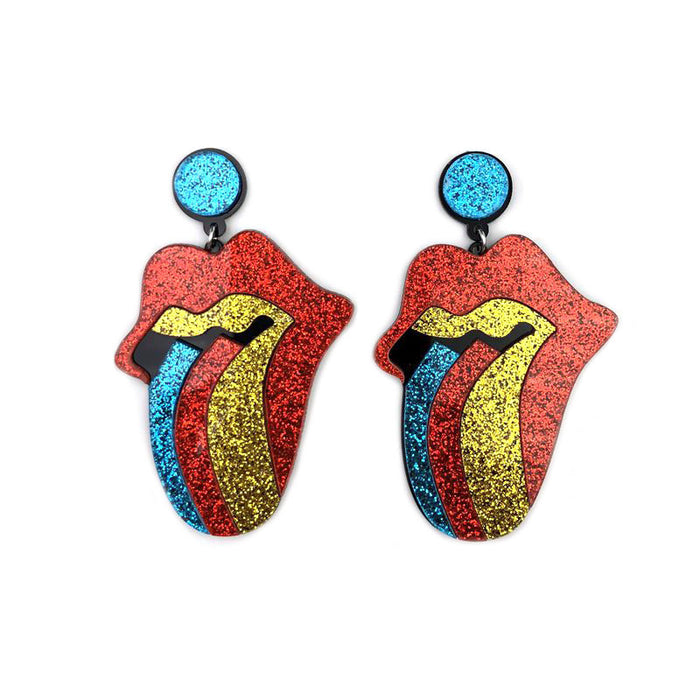 Wholesale Acrylic Exaggerated Glitter Color Big Mouth Earrings MOQ≥2 JDC-ES-qiuge003