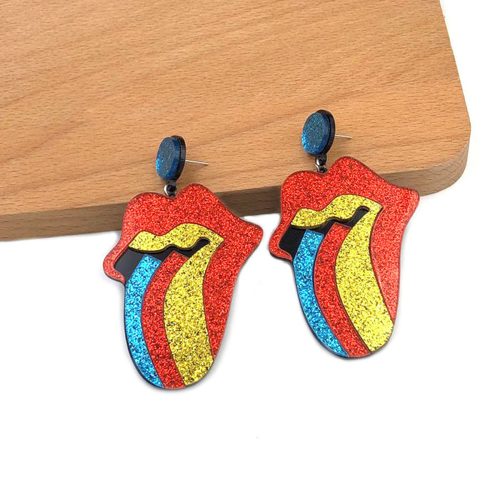 Wholesale Acrylic Exaggerated Glitter Color Big Mouth Earrings MOQ≥2 JDC-ES-qiuge003