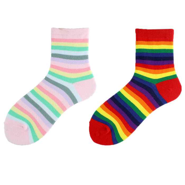 Wholesale Sock Cotton Mid Tube Rainbow Stripe JDC-SK-XiF007