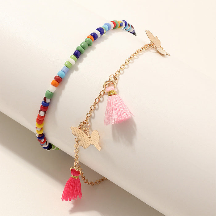 Jewelry WholesaleWholesale beach style mixed color beige bead temperament tassel butterfly anklet JDC-AS-NZ014 Anklet 奈珠 %variant_option1% %variant_option2% %variant_option3%  Factory Price JoyasDeChina Joyas De China
