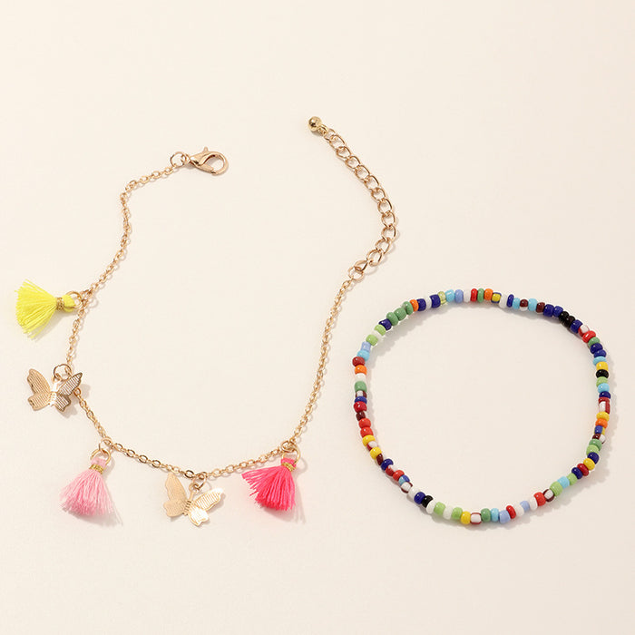 Jewelry WholesaleWholesale beach style mixed color beige bead temperament tassel butterfly anklet JDC-AS-NZ014 Anklet 奈珠 %variant_option1% %variant_option2% %variant_option3%  Factory Price JoyasDeChina Joyas De China