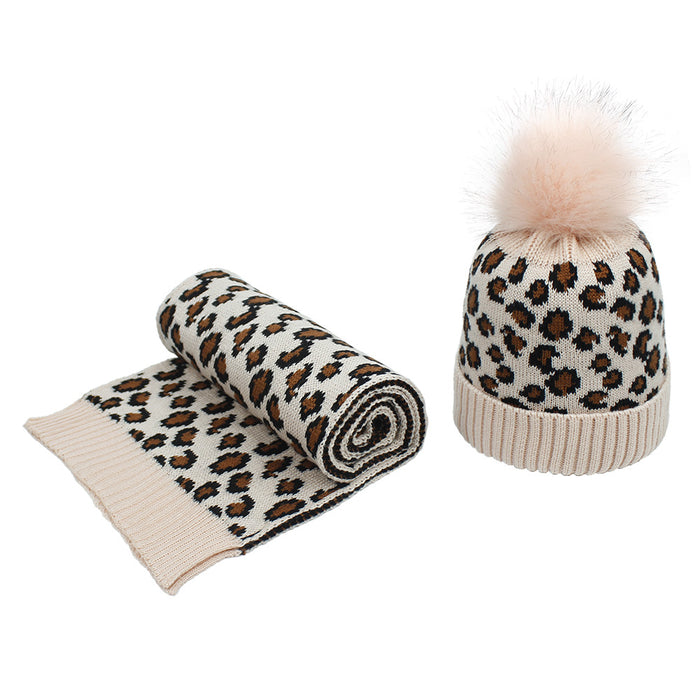 Wholesale Hat Acrylic Leopard Print Wool Knit Warm Scarf 2 Piece Set MOQ≥2sets JDC-FH-XMi015