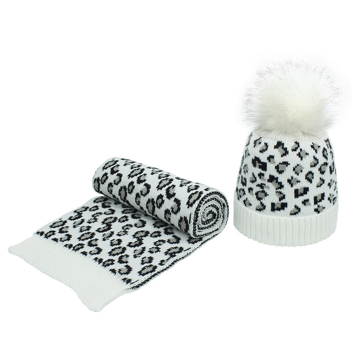 Wholesale Hat Acrylic Leopard Print Wool Knit Warm Scarf 2 Piece Set MOQ≥2sets JDC-FH-XMi015