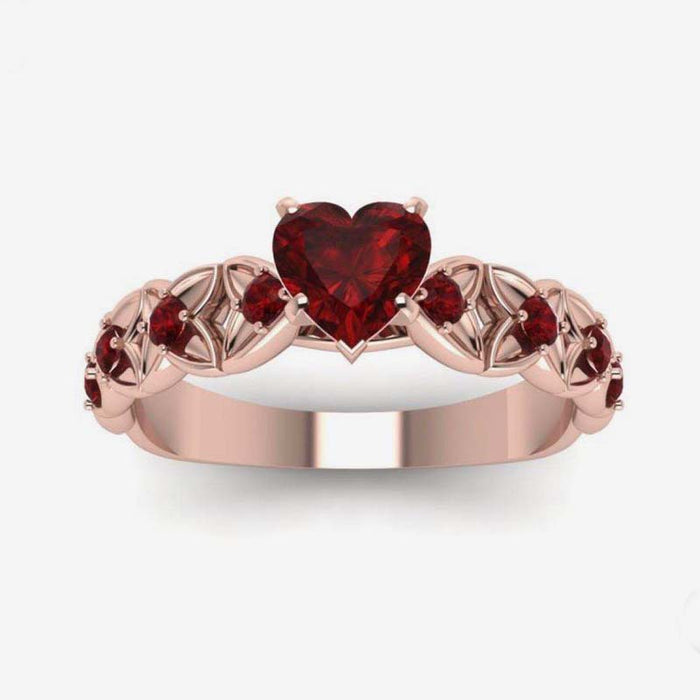 Wholesale Ring Alloy Rose Gold Micro Zircon Red Heart JDC-RS-HeChen030