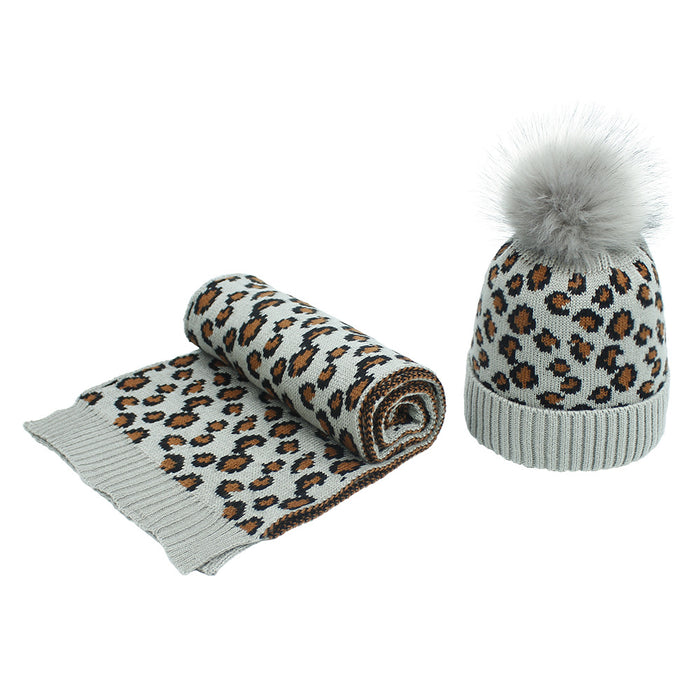 Hat al por mayor Acrílico Leopardo Print Wool Knit Buff de 2 piezas Set Moq≥2Sets JDC-FH-XMI015