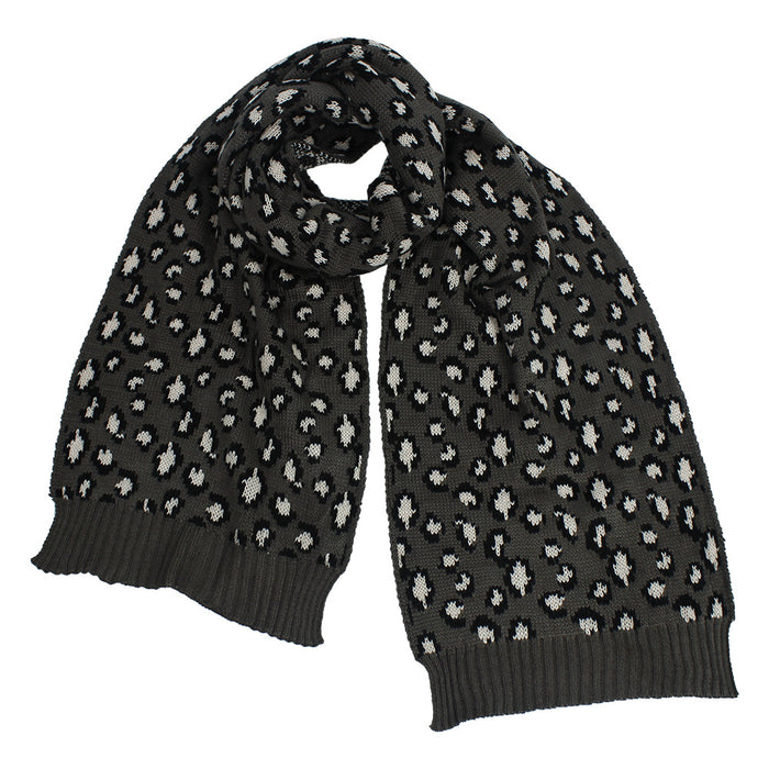 Wholesale Scarf Acrylic Yarn Leopard Knitting Winter Warm MOQ≥2 JDC-SF-XMi002