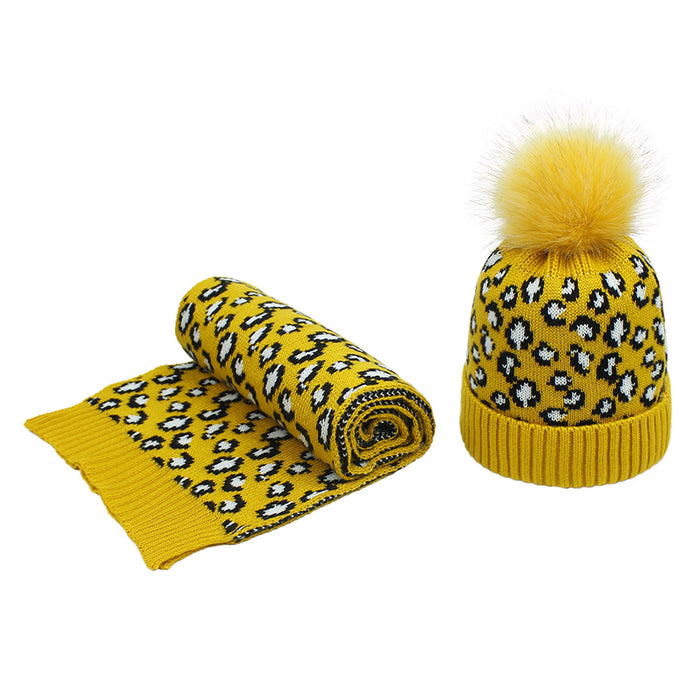 Hat al por mayor Acrílico Leopardo Print Wool Knit Buff de 2 piezas Set Moq≥2Sets JDC-FH-XMI015