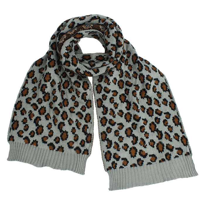 Wholesale Scarf Acrylic Yarn Leopard Knitting Winter Warm MOQ≥2 JDC-SF-XMi002