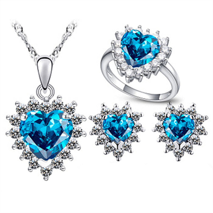 Wholesale Necklace Copper Ocean Heart Necklace Ring Stud Earrings Set JDC-NE-DingR005