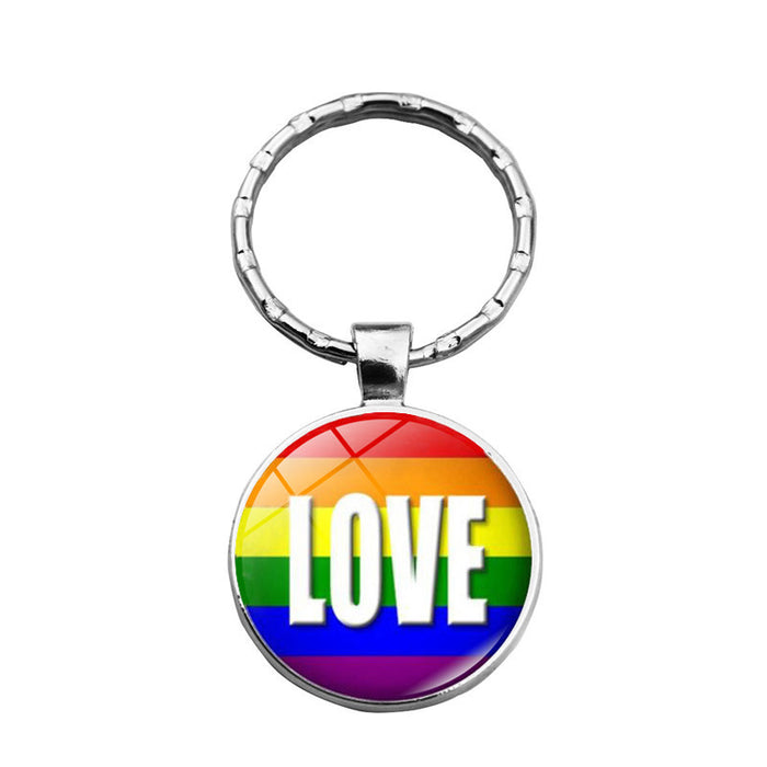 Wholesale rainbow flowers gay pride keychain pendant LGBT JDC-KC-XuS025
