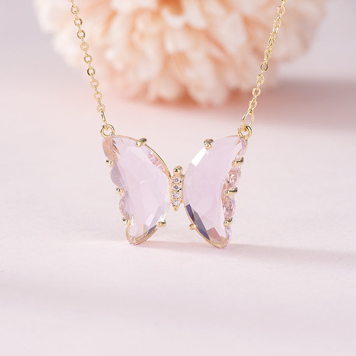 Jewelry WholesaleWholesale Crystal Glass Butterfly Zircon Copper K Gold Plated Necklace JDC-NE-WB010 Necklaces 务本 %variant_option1% %variant_option2% %variant_option3%  Factory Price JoyasDeChina Joyas De China