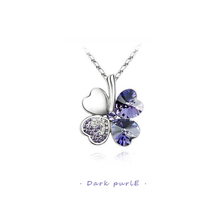 Wholesale Full Diamond Crystal Lucky Clover Necklace JDC-NE-PuZhou001