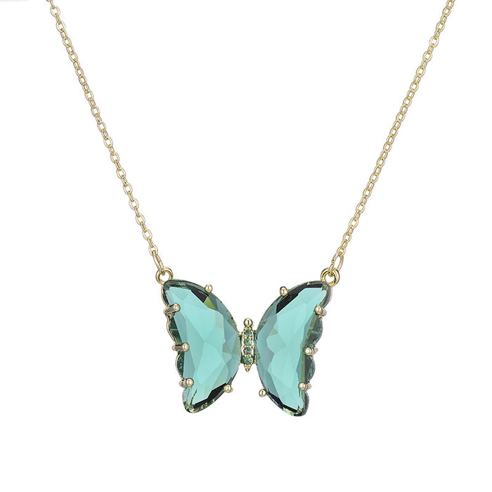 Wholesale Crystal Glass Butterfly Zircon Copper K Gold Plated Necklace JDC-NE-WB010