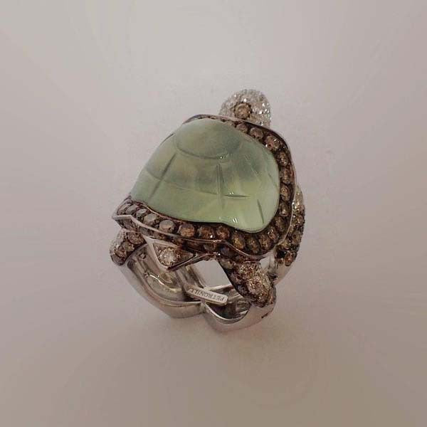 Wholesale Ring Alloy Turtle Gold Plated Ice Emerald JDC-RS-HeChen019
