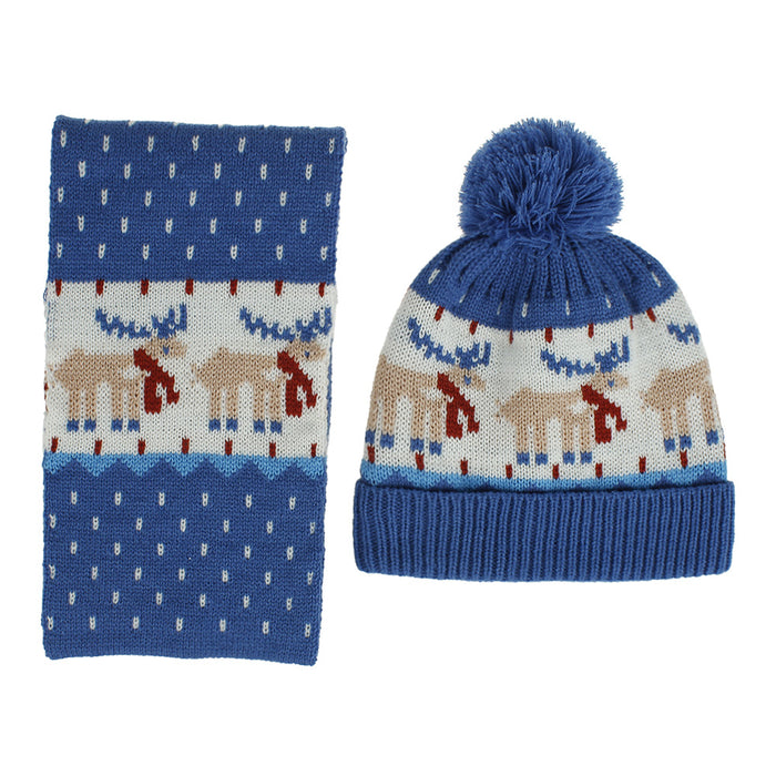 Wholesale Hat Acrylic Christmas Jacquard Kids Warm Scarf 2 Piece Set MOQ≥2sets JDC-FH-XMi013