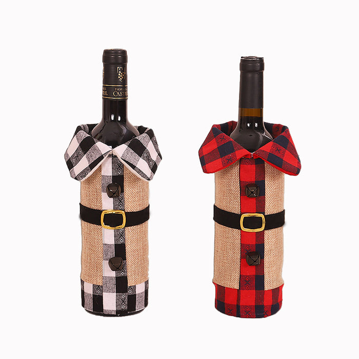 Wholesale Decorative Cloth Christmas Plaid Clothes Bell Wine Bottle Cover MOQ≥2 JDC-DCN-MinG005