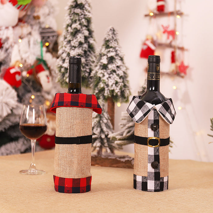 Wholesale Decorative Cloth Christmas Plaid Clothes Bell Wine Bottle Cover MOQ≥2 JDC-DCN-MinG005