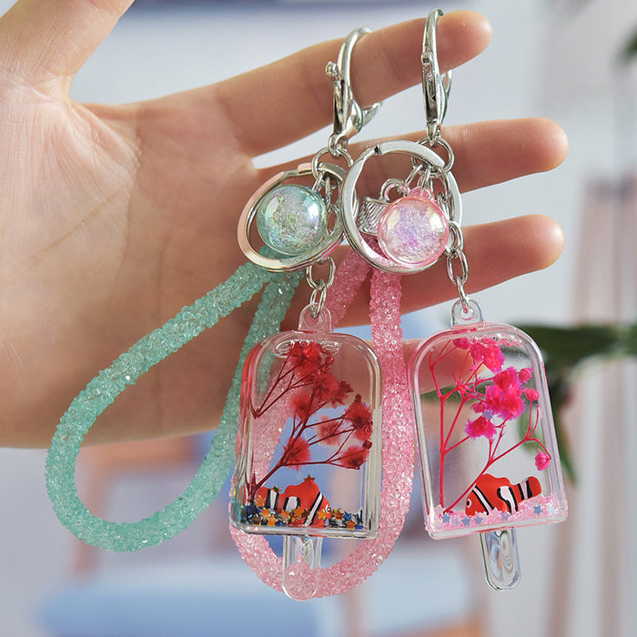 Wholesale keychain transparent acrylic dried flower into oil ice cream JDC-KC-YanG009