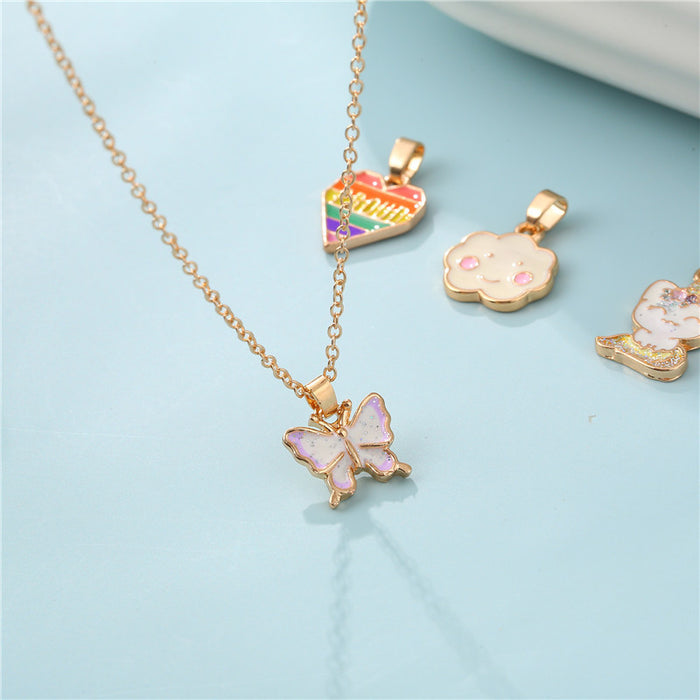 Wholesale Necklace Alloy Enamel Smile Fox Butterfly Replaceable DIY JDC-NE-ZhuoM010