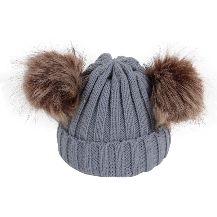 Wholesale Hat Yarn Imitation Raccoon Ball Kids Hat Scarf Set JDC-FH-Shengs003