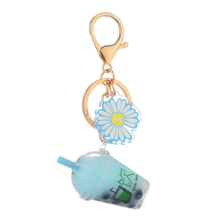 Wholesale Keychains Acrylic Hardware Into Oil Float Bottle Daisy Pearl Milk Tea JDC-KC-YPin030