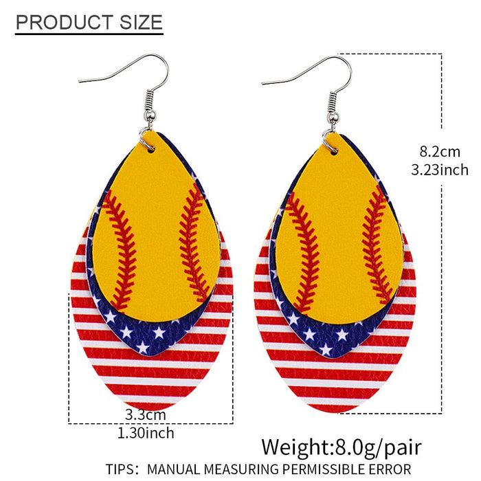 Wholesale 4th of July Independence Day Flag Baseball Printed PU Leather Earrings JDC-ES-Chengy013